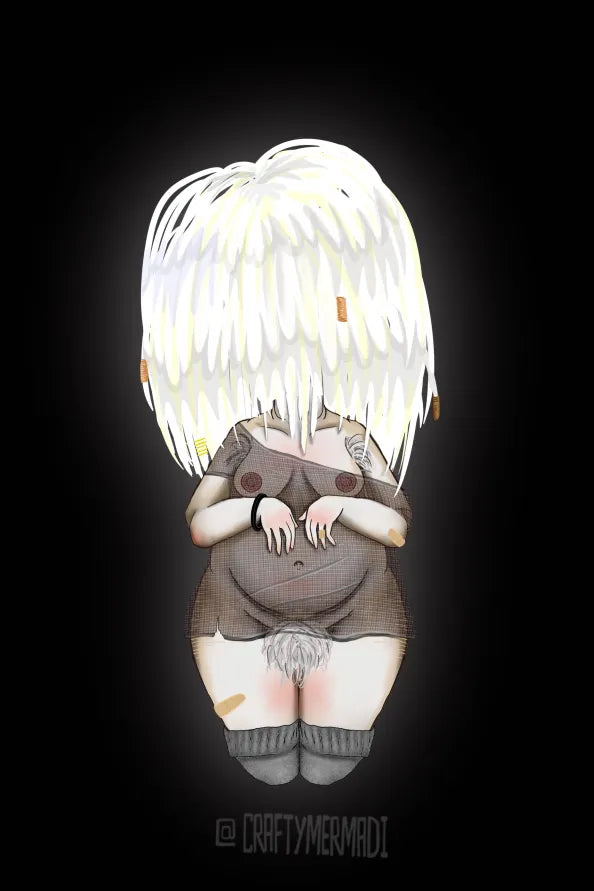 Lion's Mane Mushroom Babe character artwork by Crafty MerMadi - Hericium erinaceus character illustration (NSFW)