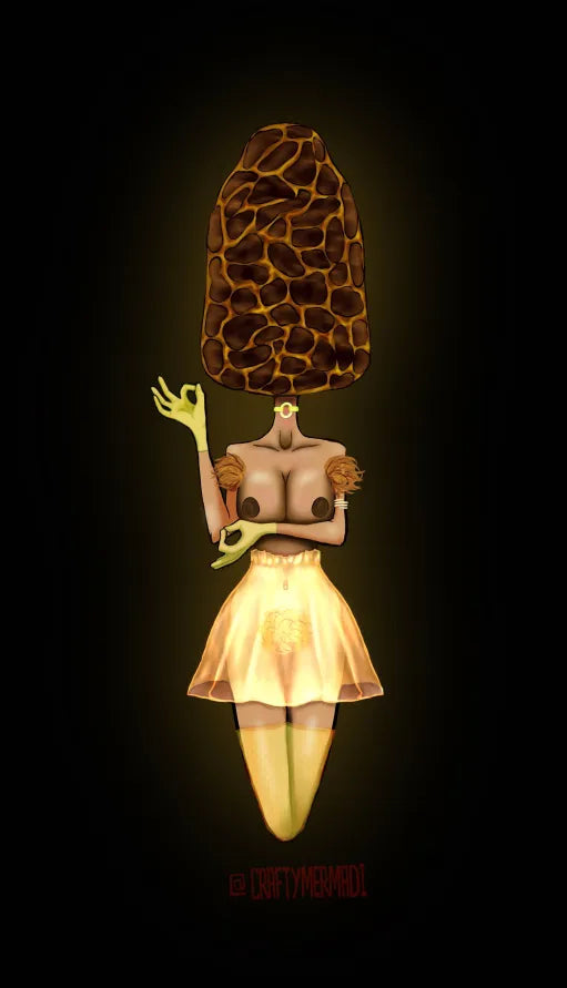 True Morels Mushroom Babe character artwork by Crafty MerMadi - Morchella character illustration (NSFW)
