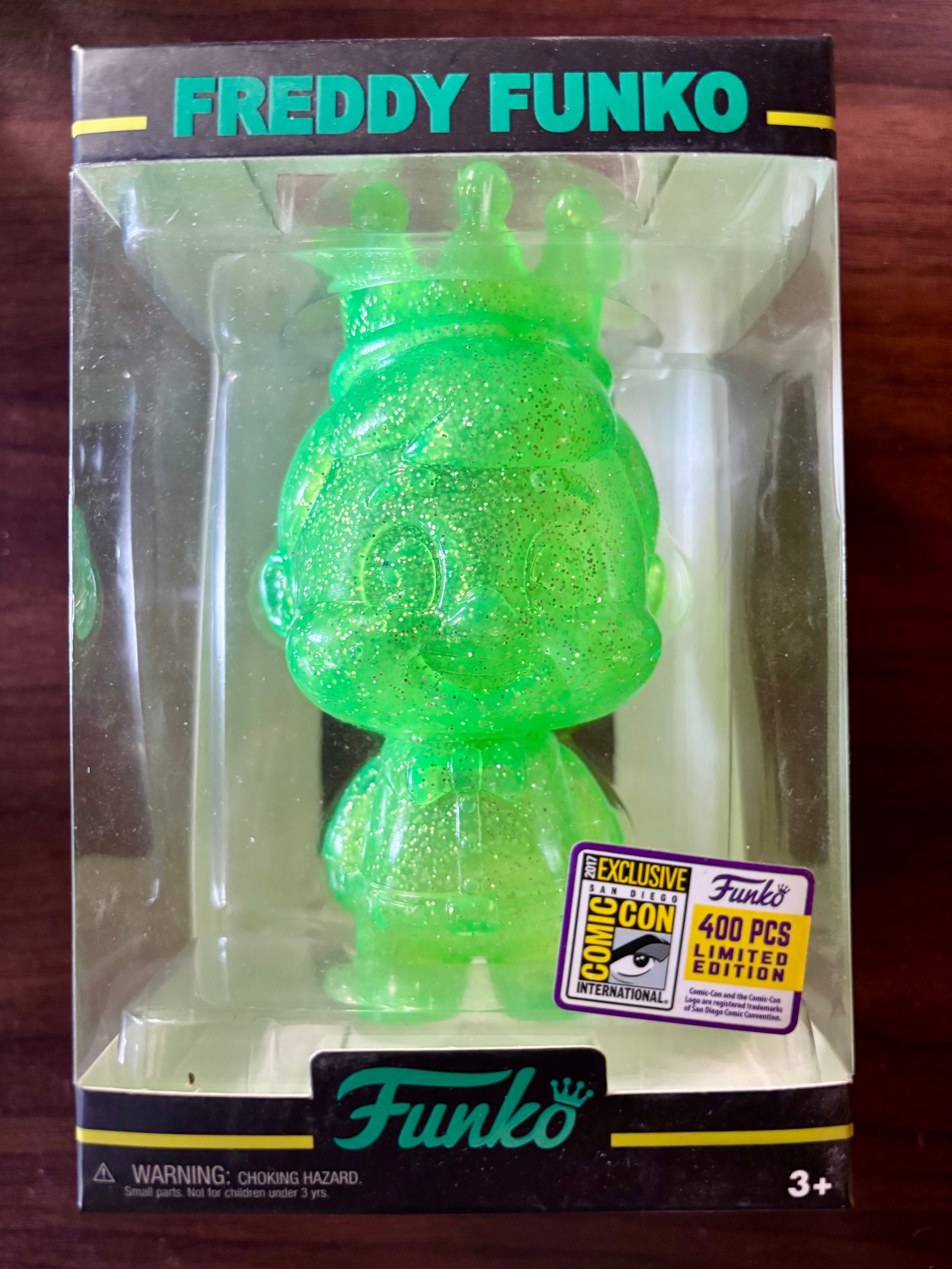 Freddy Funko Green Sparkle Comic-Con Exclusive Funko Pop vinyl figure front view
