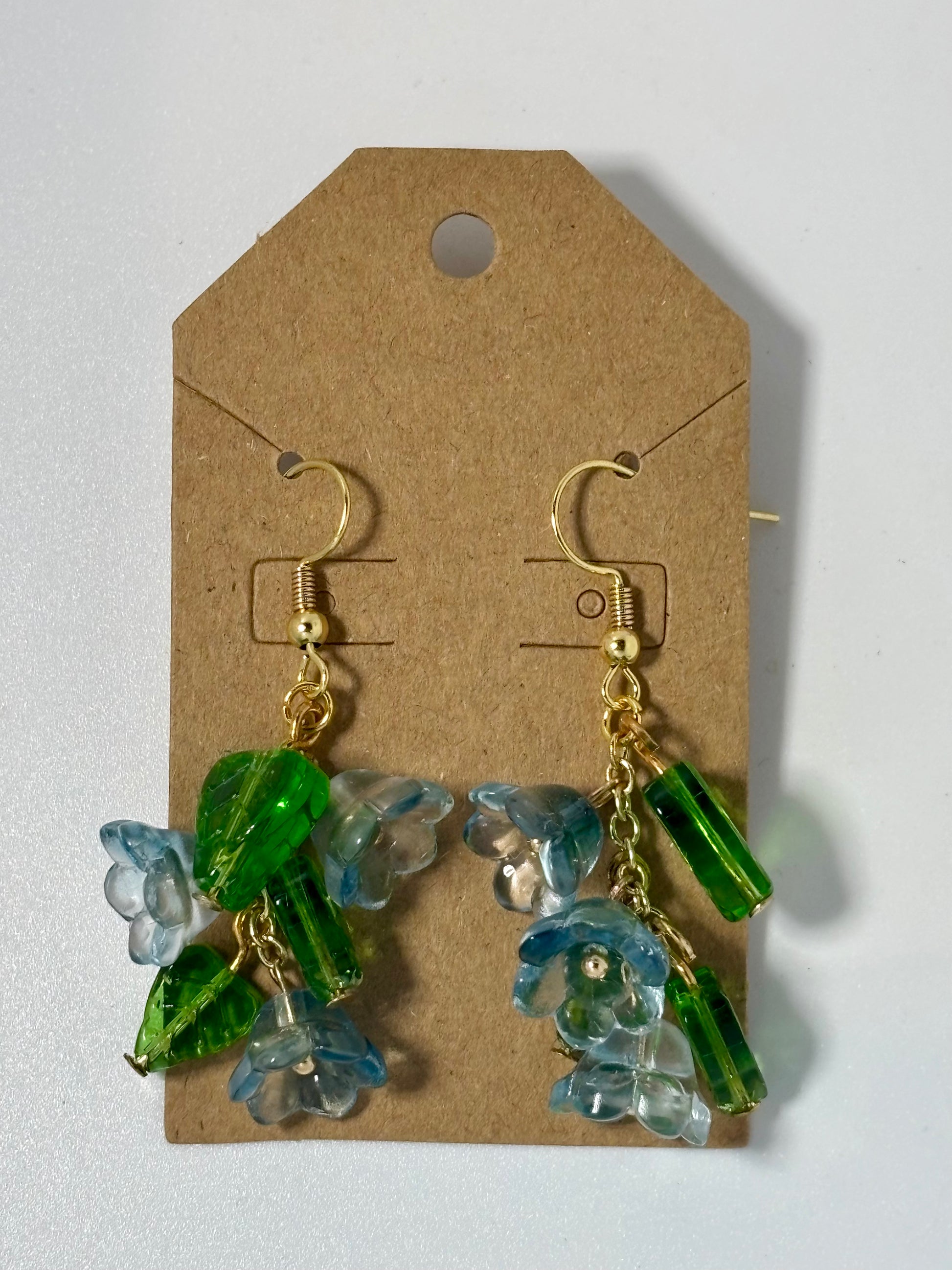 Flower + Leaf Earrings (Blue Bulbs)