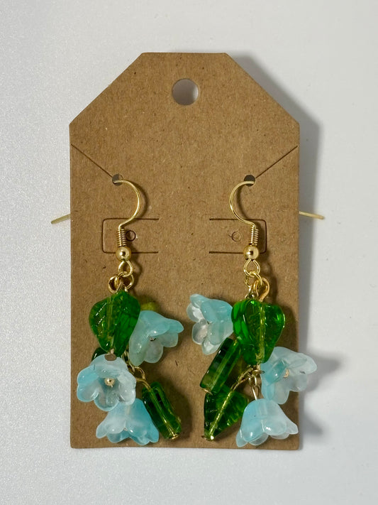 Flower + Leaf Earrings (Light Blue Bulbs)