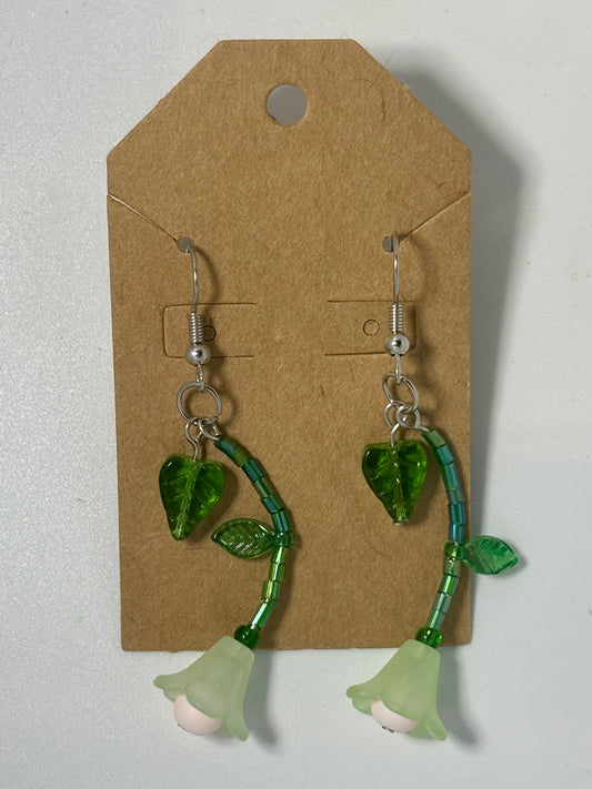 Stemmed Flower Earrings (Green Bulbs)