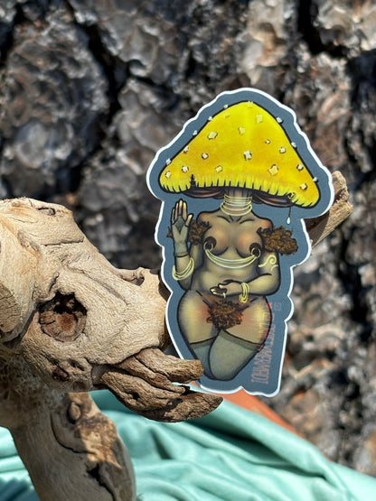 Yellow Fly Agaric Mushroom Babe Sticker NSFW product photo