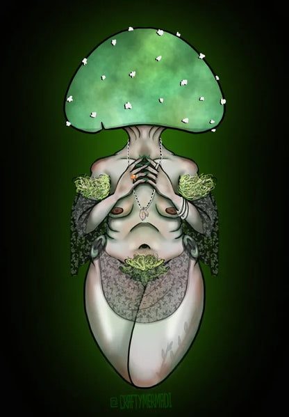 Verdigris Agaric Mushroom Babe character artwork by Crafty MerMadi - Stropharia aeruginosa character illustration (NSFW)