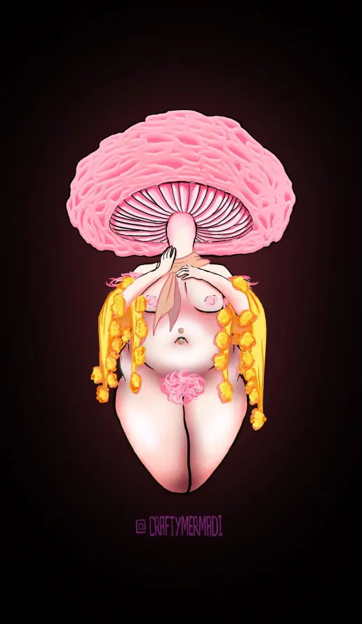 Wrinkled Peach Mushroom Babe character artwork by Crafty MerMadi - Rhodotus palmatus character illustration (NSFW)