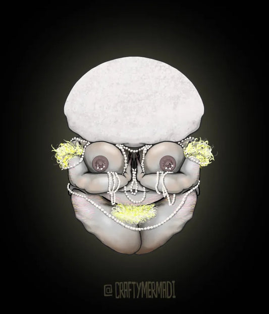 Puffball Mushroom Babe character artwork by Crafty MerMadi - Calvatia gigantea character illustration (NSFW)