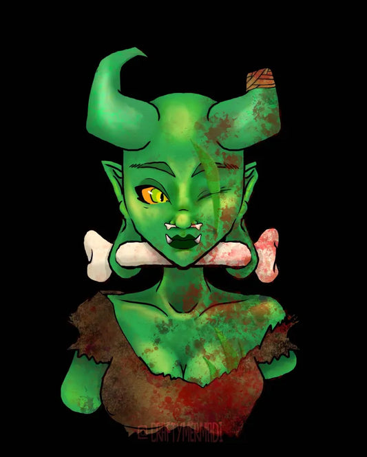 Orc Babe art print by Crafty MerMadi  -  original fantasy orc character illustration