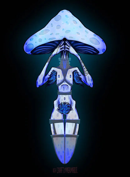 Indigo Milk Cap Mushroom Babe character artwork by Crafty MerMadi - Lactarius indigo character illustration (NSFW)
