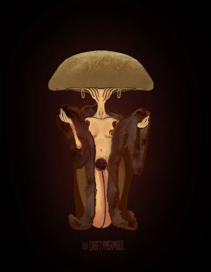 Shiitake Mushroom Babe character artwork by Crafty MerMadi - Lentinula edodes character illustration (NSFW)
