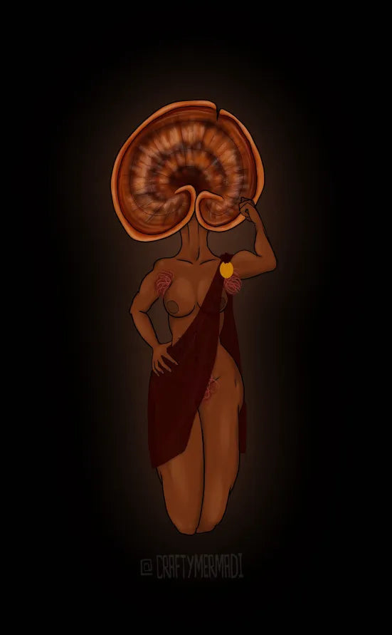 Lingzhi Mushroom Babe character artwork by Crafty MerMadi - Ganoderma sichuanense character illustration (NSFW)